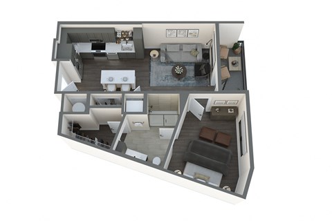 Floor plan for 1 bed, 1 bath, 689 sqft